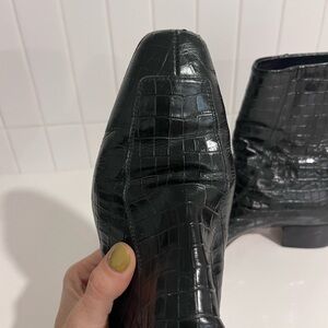Aeyde Black Crocodile Pattern Ankle Boots